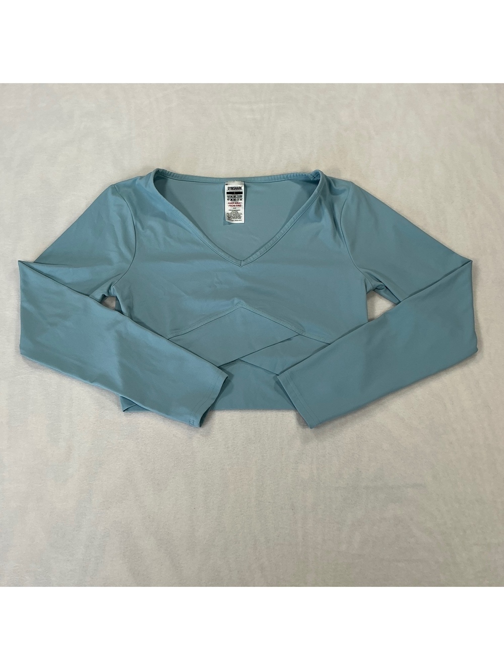 Gymshark Long Sleeve Crop Top Blue V Neck Active Workout Shirt Women’s S